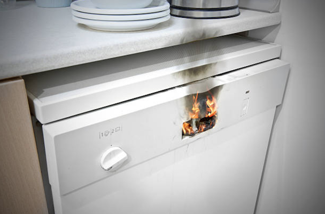burning dishwasher appliance
